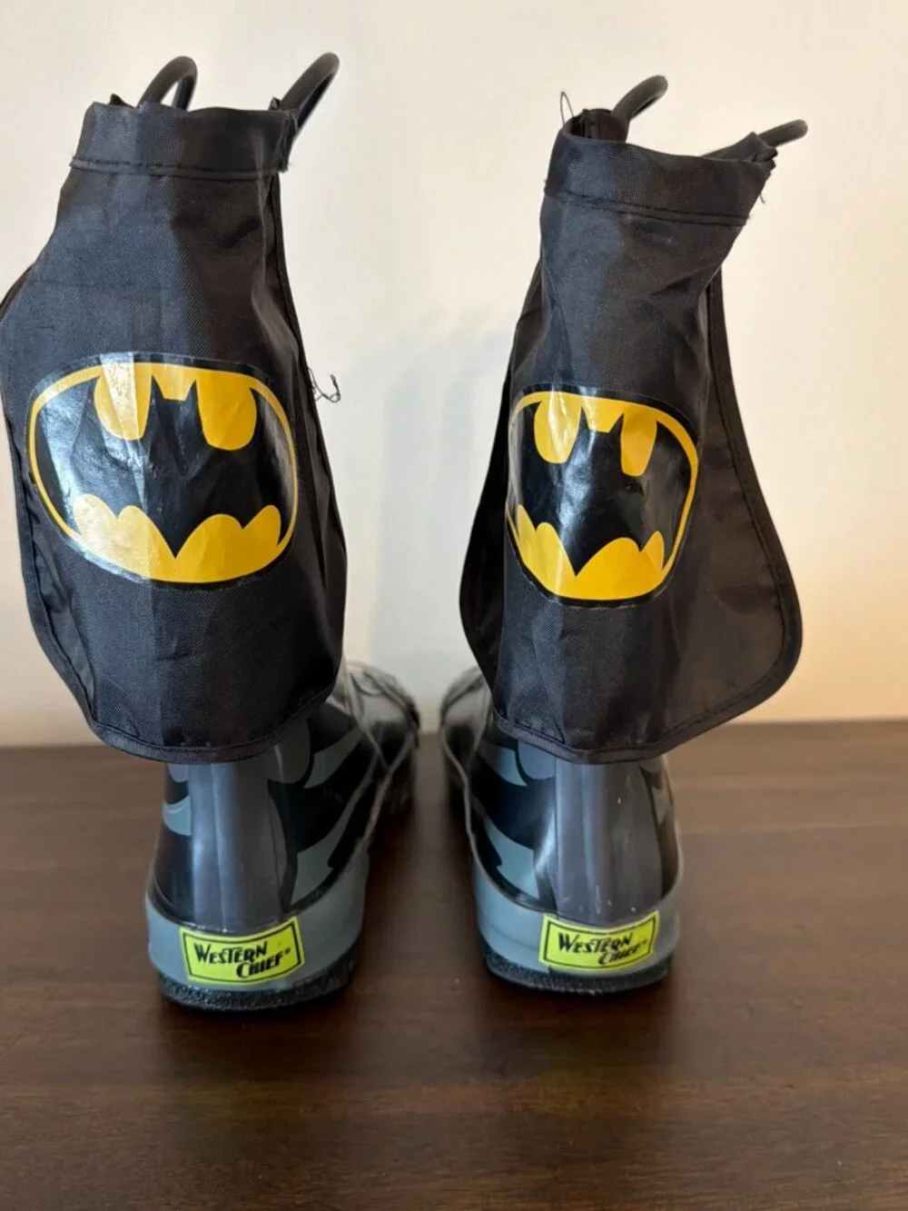 Western Chief Batman Waterproof Mid-Calf Rain Boots Black/Yellow Kids US 1